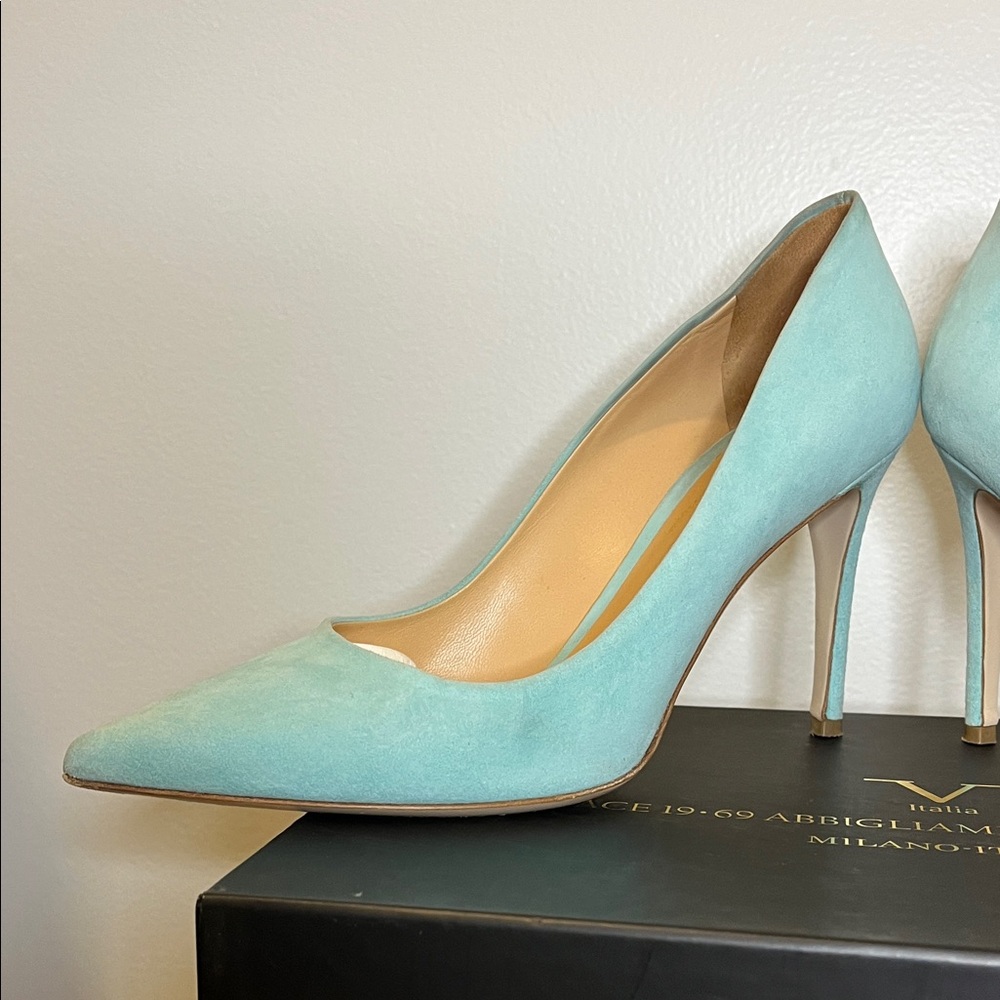 Versace Light Blue Pointed Heels - Picture 6 of 13